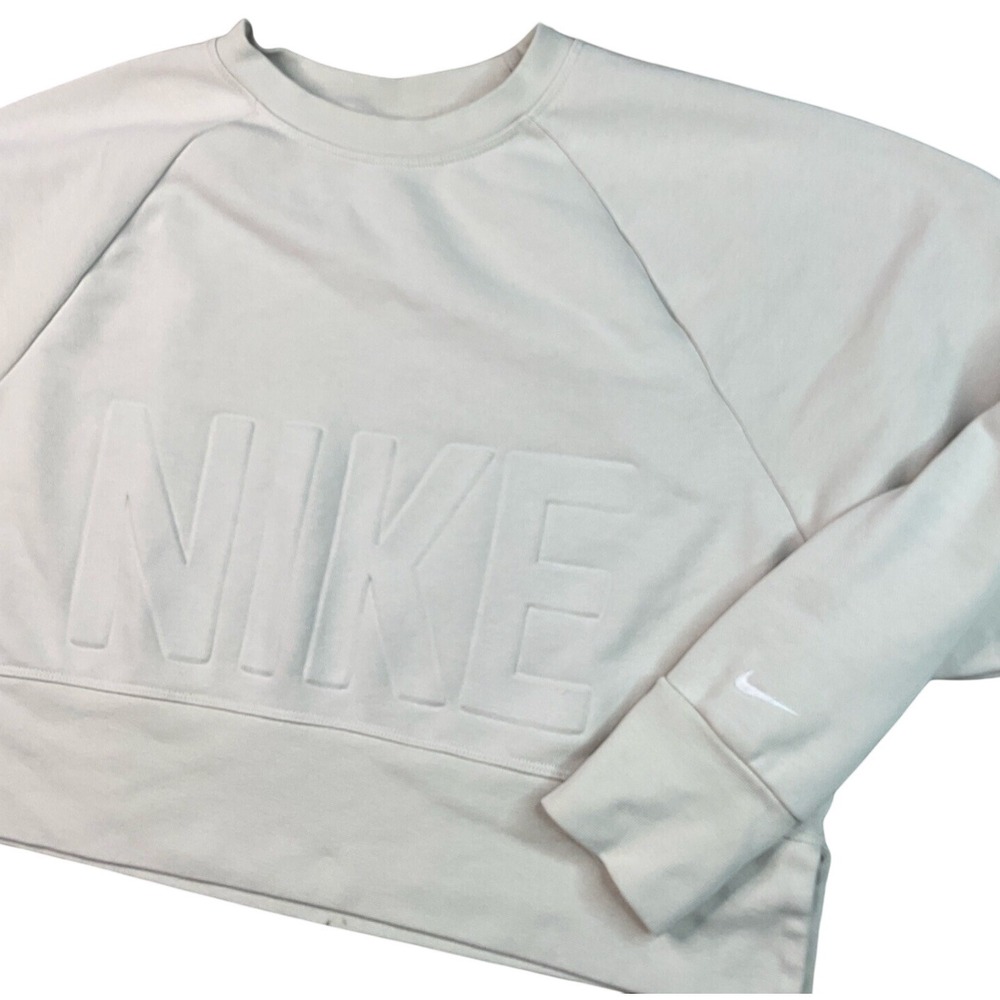 Nike Versa Crop Pullover Sweatshirt Womens S Light Tan Embossed Training AH8436